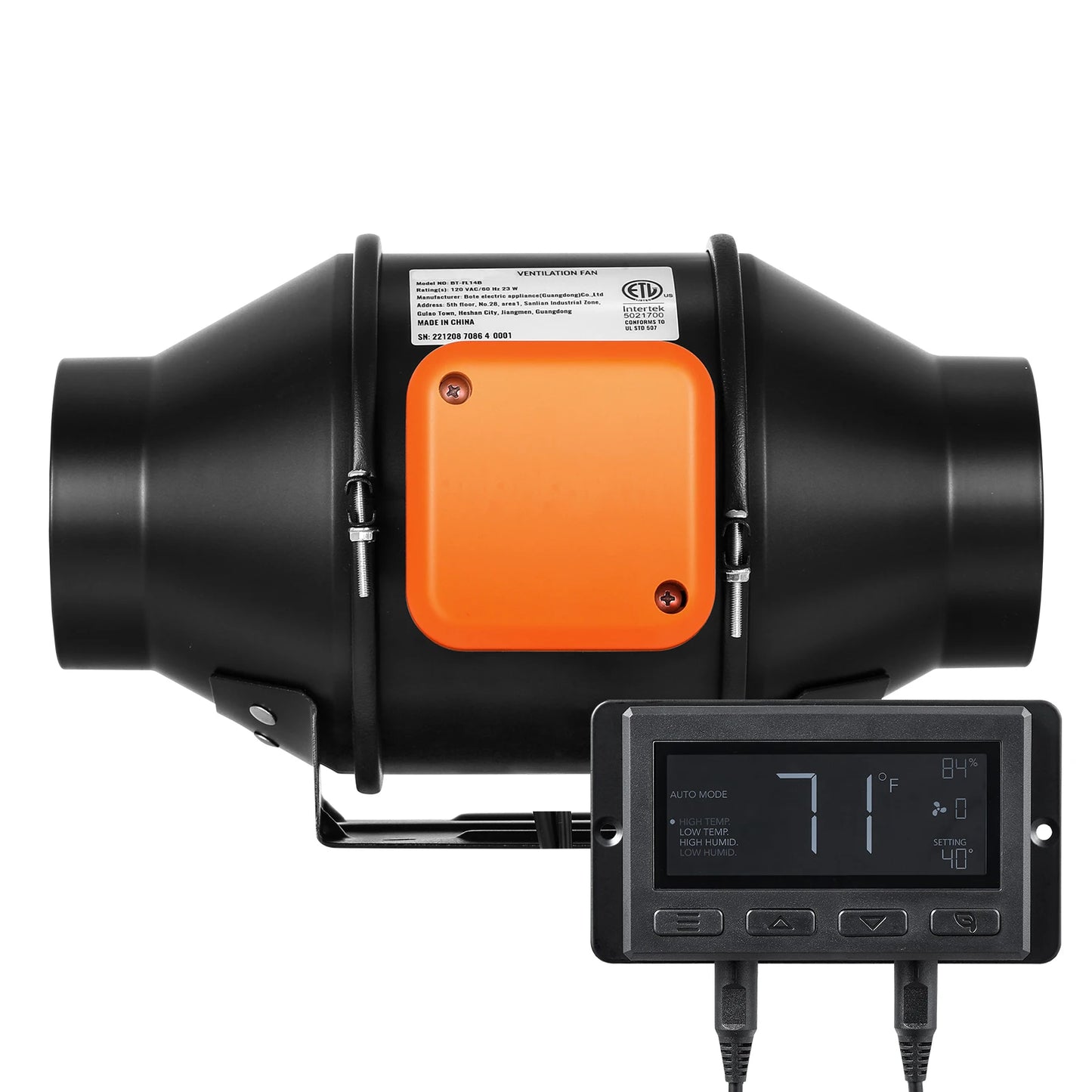 SucceBuy Inline Duct Fan 4/8In  Quiet EC-motor Ventilation Exhaust Fan with Temperature Humidity Controller for Cooling Booster