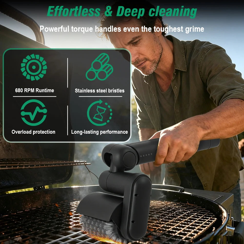 Electric BBQ Cleaner Brush with Replaceable Heads Stainless Steel Grill BrushHead for Outdoor Grilling and Kitchen Cleaning