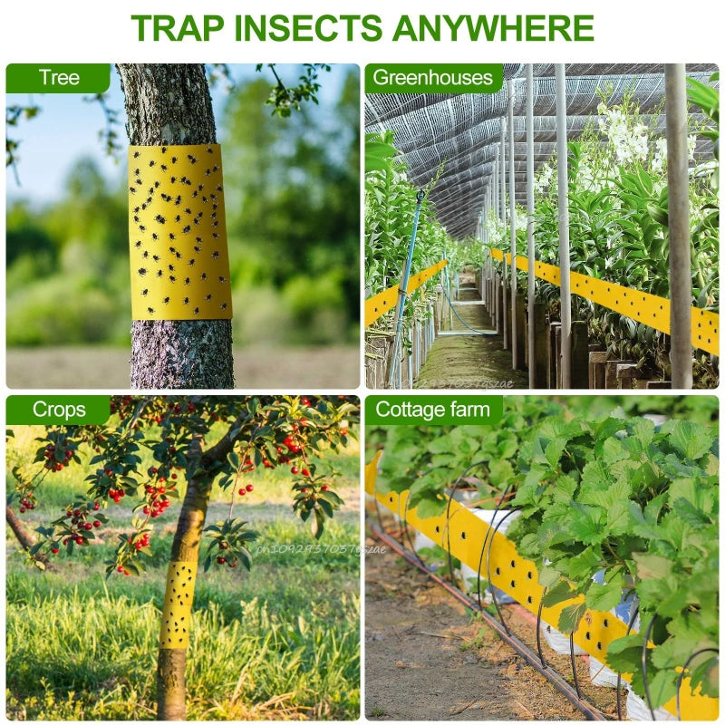Yellow Double-Sided Sticky Trap 10M Long Double-Sided Insect Tape Waterproof Sunproof for Garden Trees Outdoor Pest Control Tool