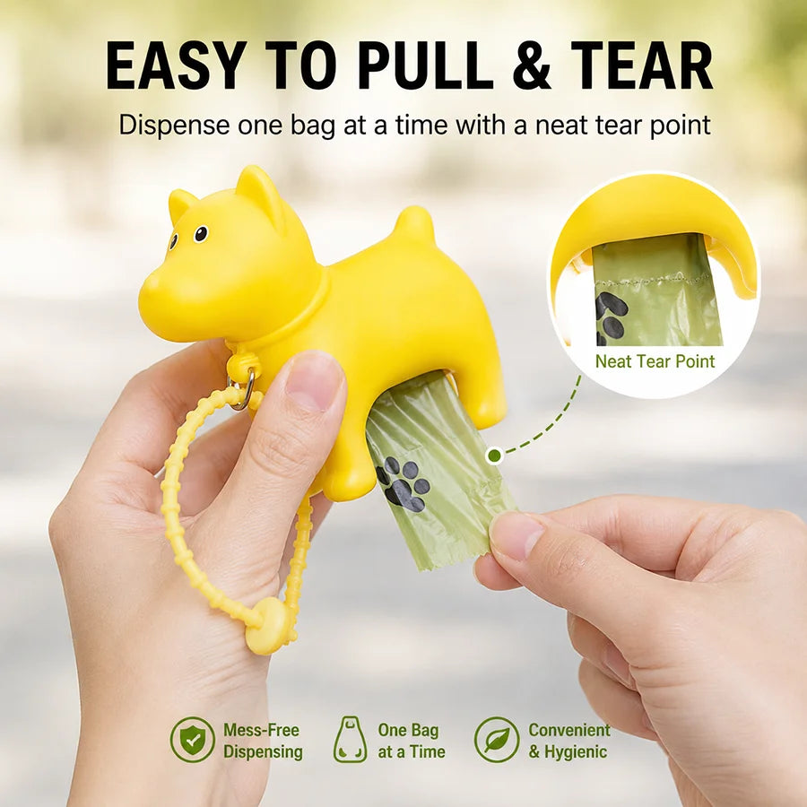 Dog Poop Bag Holder PVC Dog Shape Waste Bag Dispenser Clip-on Leash Backpack Portable Pet Cleanup Box for Outdoor Walks Trips