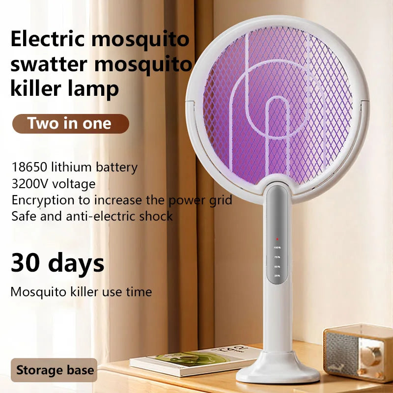 Raquette anti-moustique électrique rétractable Lenovo, angle réglable, rechargeable, destructeur d'insectes puissant 2-en-1 pour intérieur et extérieur