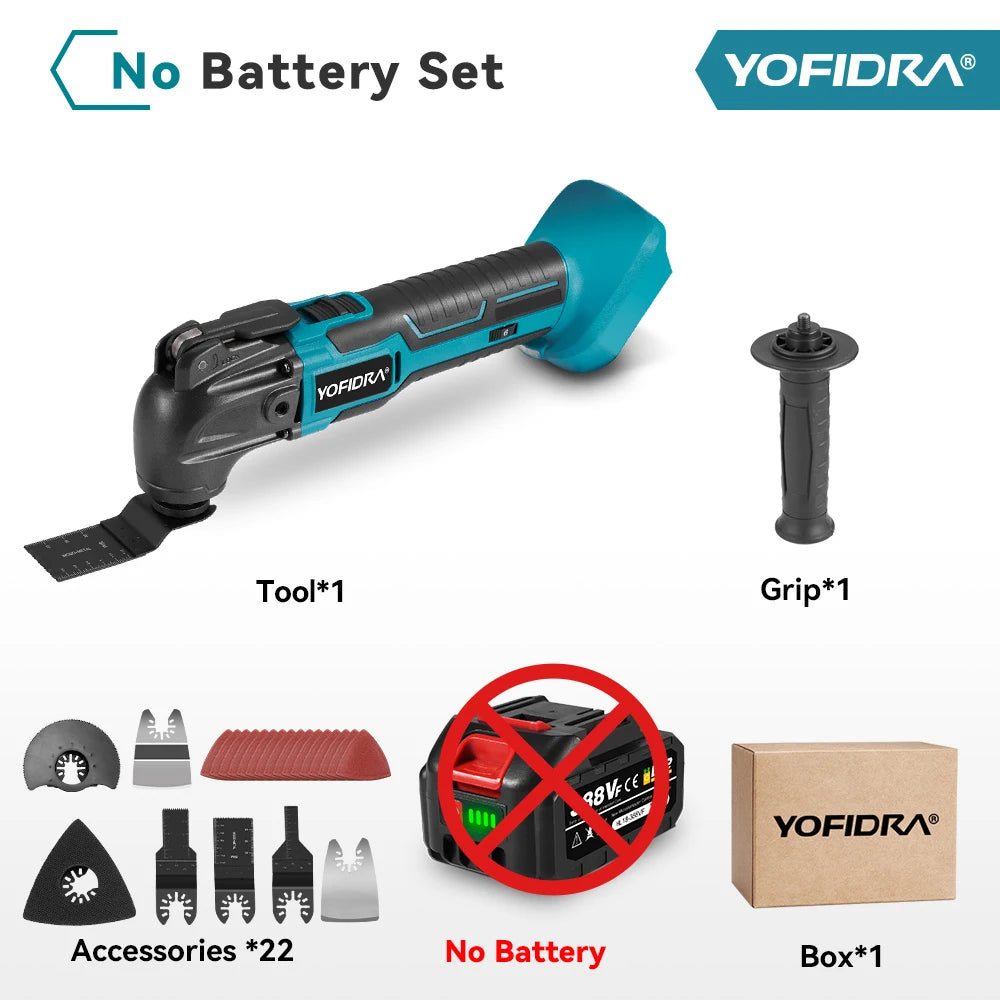 YOFIDRA 6 versnellingen snoerloze oscillerende multitool elektrische snij-, polijst- en trimmachine elektrisch gereedschap voor Makita 18-21V accu