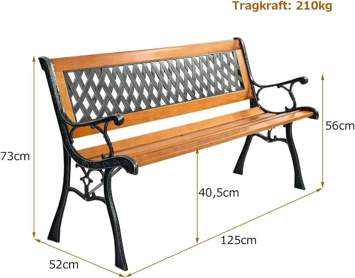 Garden Bench Wooden Bench Metal Frame Park Bench 2 Seater Garden Furniture Patio Bench for Balcony, Garden, Porch
