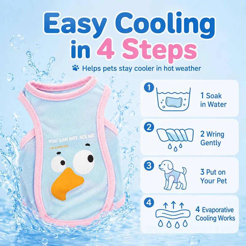 Summer Pet Cooling Vest Breathable Ice Silk Dog Cat Shirt Lightweight Cartoon Puppy Kitten Clothes for Hot Weather Wear