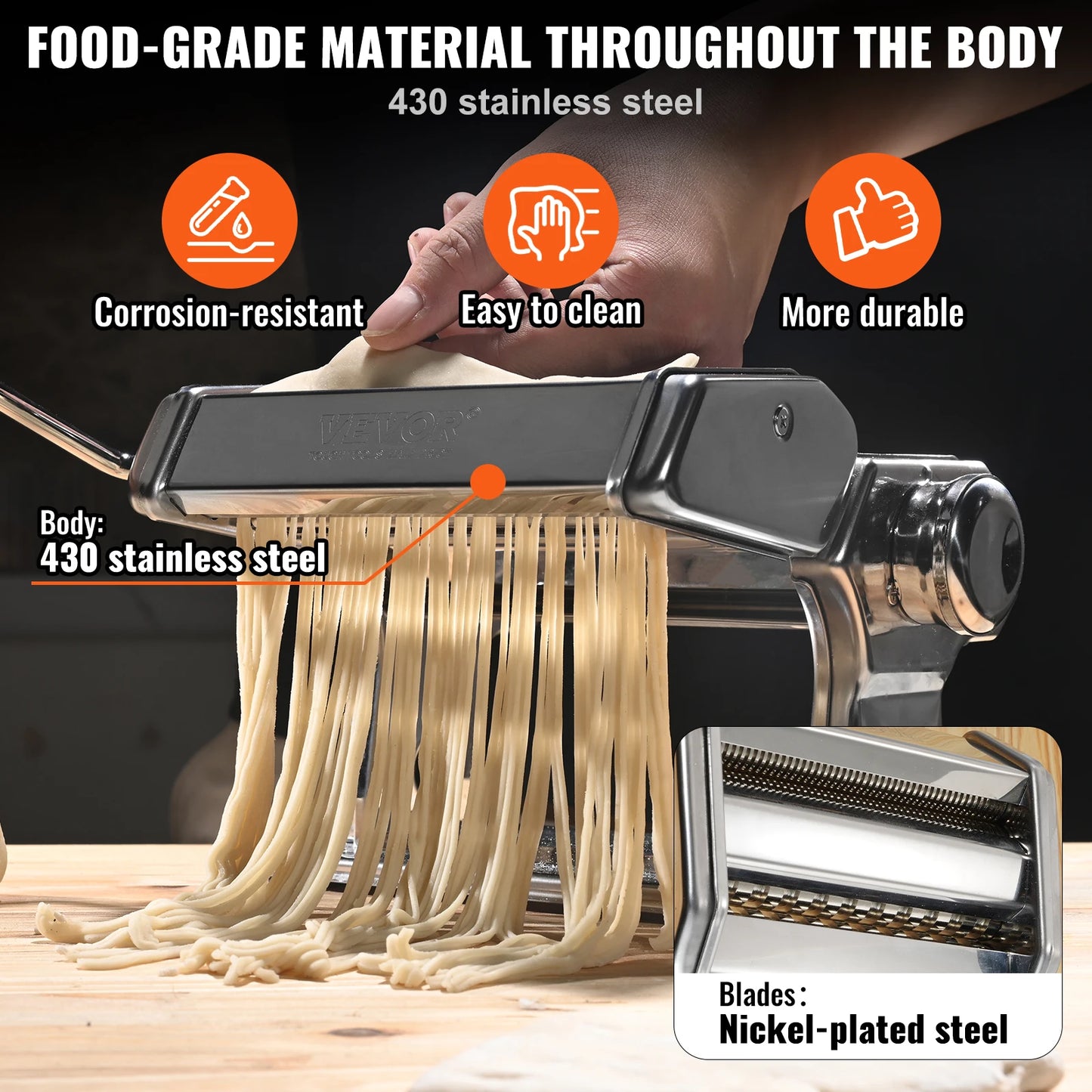 SucceBuy Manual Pasta Maker Machine Set Stainless Steel Slicer Fresh Noodle Rollers Cutter Home-Appliance