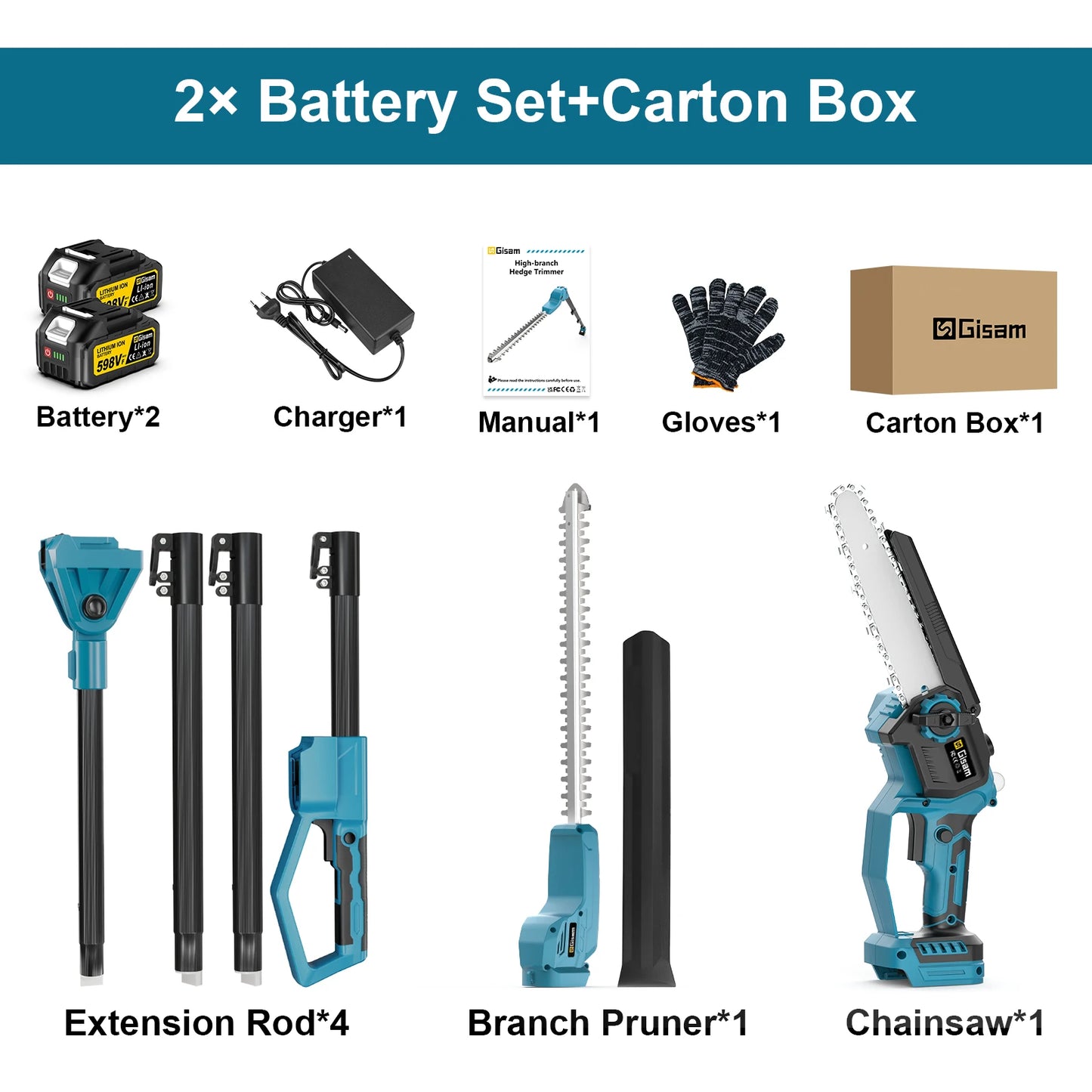 Gisam 2in1 Brushless High Branch Saw & Hedge Trimmer Cordless Branch Pruner Electric Chainsaw Tool For makita 18v battery pin