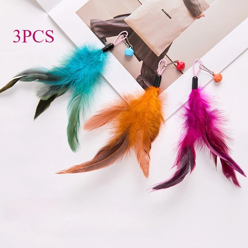 3pcs Mix Feather Replacement Head Cat Teaser Stick Pet Cat Toy