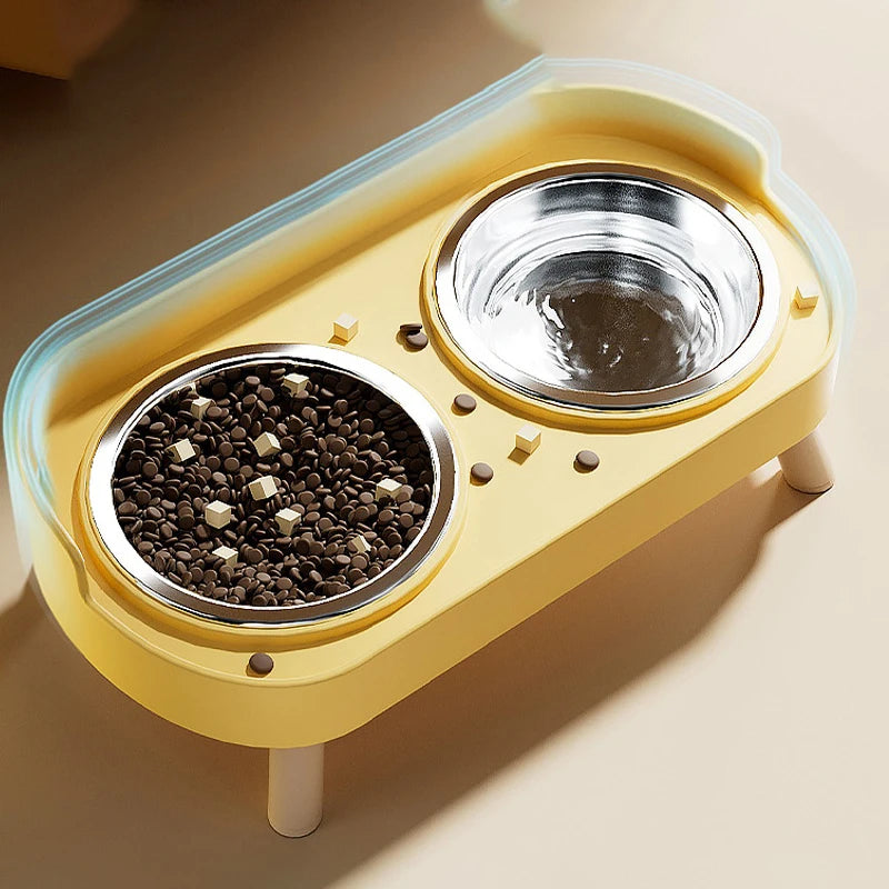Plastic/Stainless Steel Dog Feeder Bowl Double Pet Food Water Bowls Non-Slip Puppy Food Bowl with Stand Anti-splash Cat Bowl