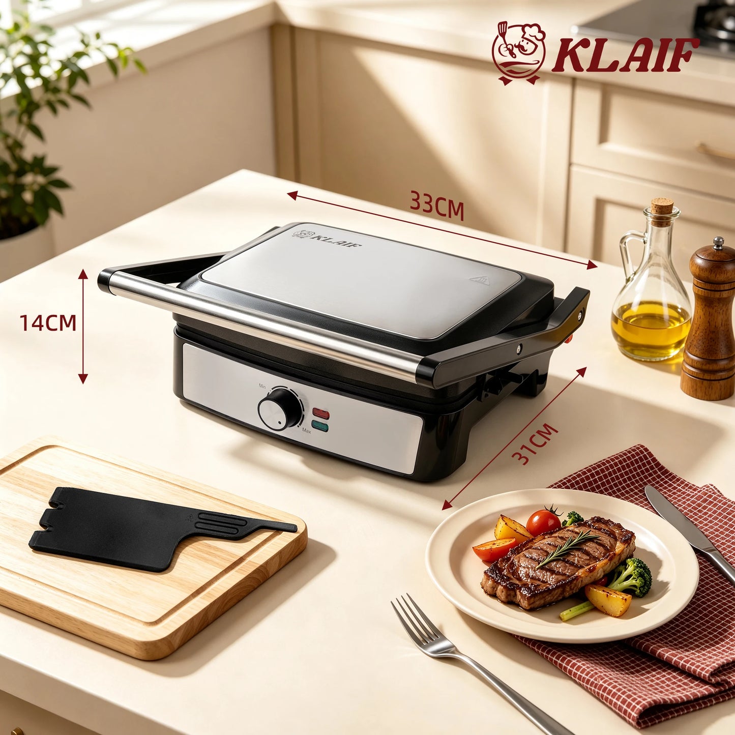 Fast Heating 2200W Indoor Grill Steak Maker, 180° Flat Open Multi-function Sandwich Press with Easy Clean Non-stick Plate
