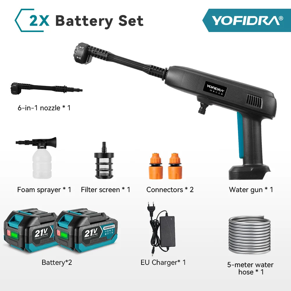 YOFIDRA 6 IN 1 100Bar Electric Water Spray Gun with 22L Foldable Water Bucket Home Car Washing Machine for Makita 18V-21V Battery Pin