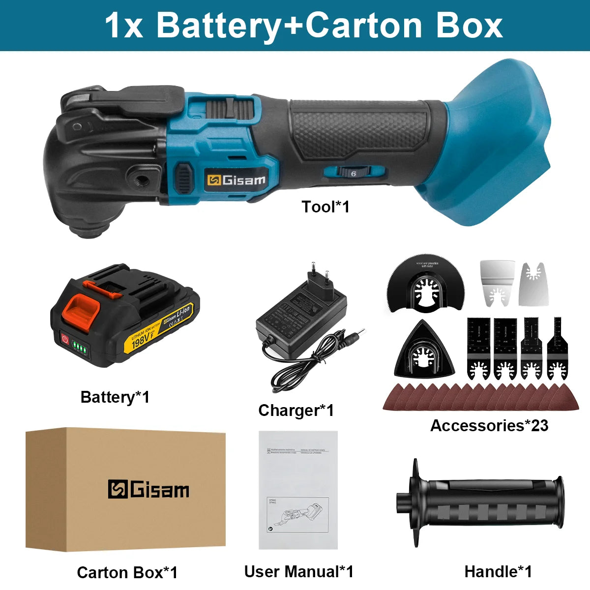 Outil multifonction oscillant sans fil Gisam 20 000 OPM avec dégagement rapide, outil électrique de coupe anti-vibration pour batterie Makita 18 V