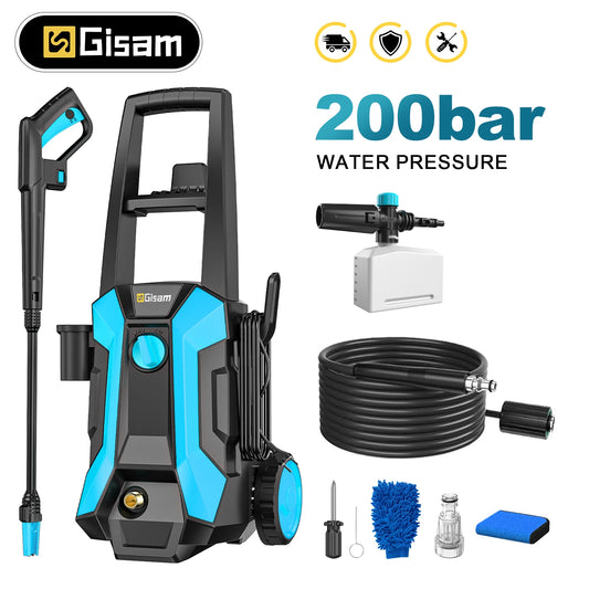 Gisam 200Bar Electric High Pressure Washer 2900 PSI 2200W Car Washer Gun Garden Washing Water Wash Spray Gun with 8m Hose, Soap Bottle, 180° Adjustable Nozzle For Car Garden Clean