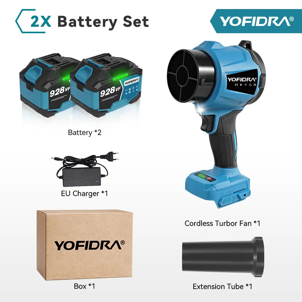 YOFIDRA 350M/S 3000W Brushless Electric Turbo Fan Blowers Cordless Jet Fan Leaf Snow Blowing Tools For Makita 18V Battery Pin