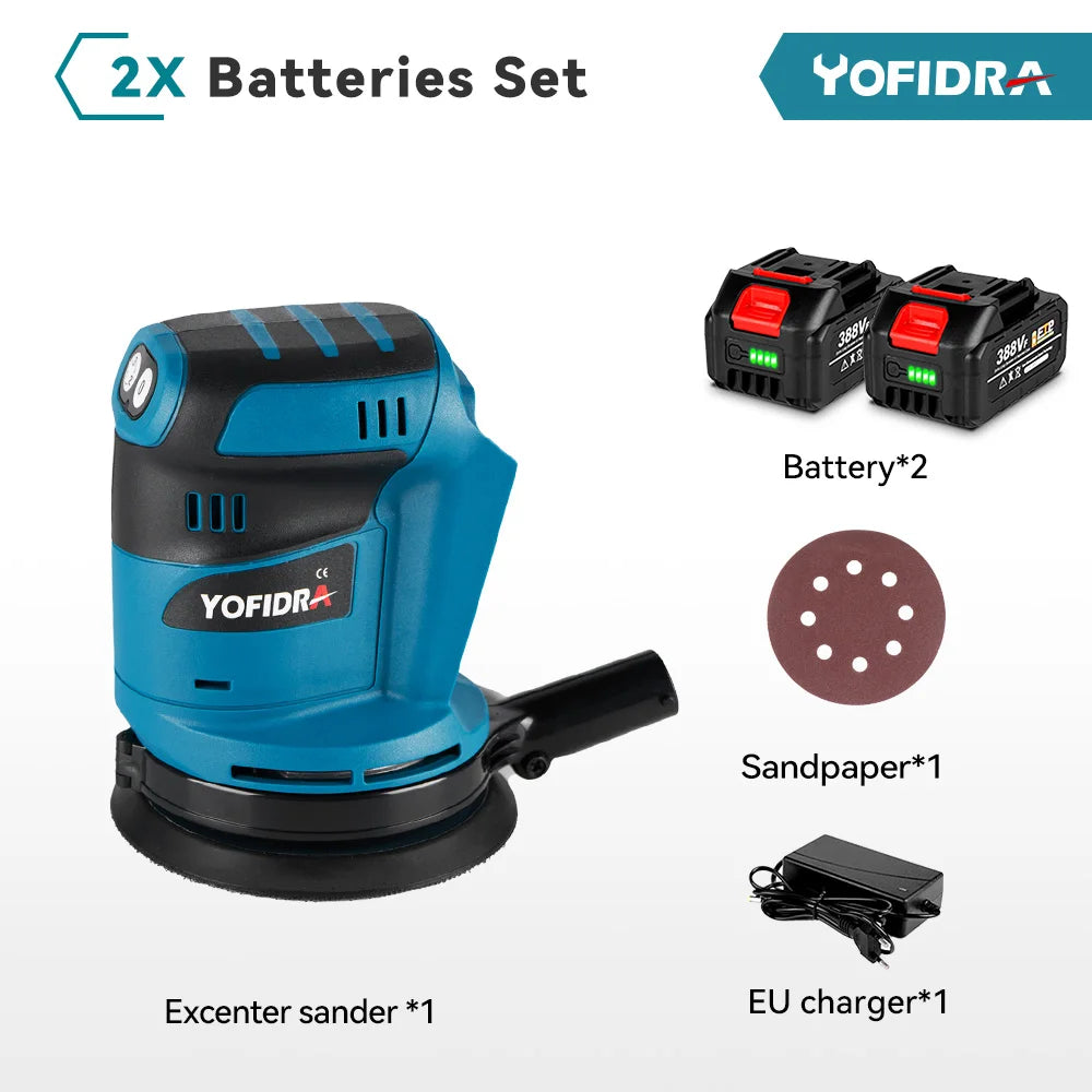 YOFIDRA Electric Orbital Sander 125MM Cordless Grinding Sanding Polishing Machine Woodworking Power Tool For Makita Battery Pin