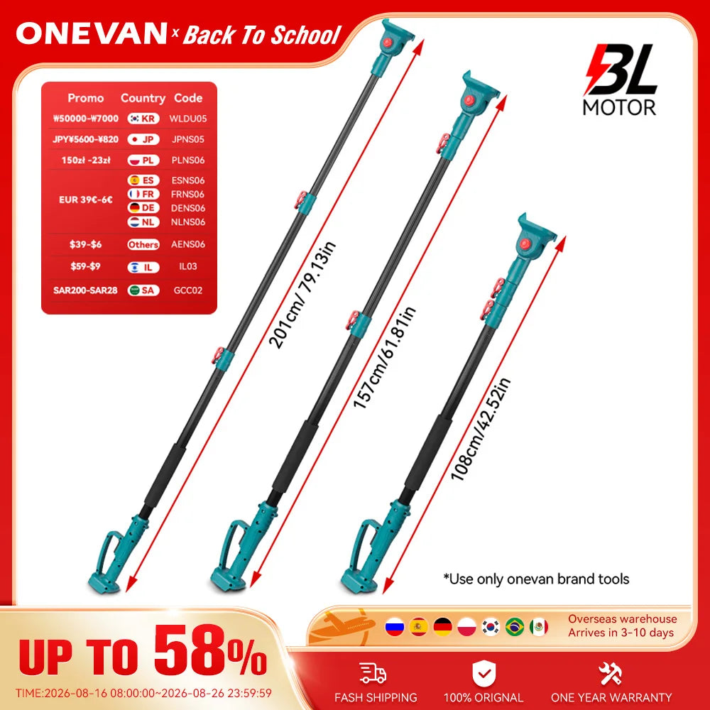 ONEVAN 2.01 Meter Extension Pole Suitable For Electric Scissor Rechargeable Chain Saw 6-inch/8-inch Hand Saw