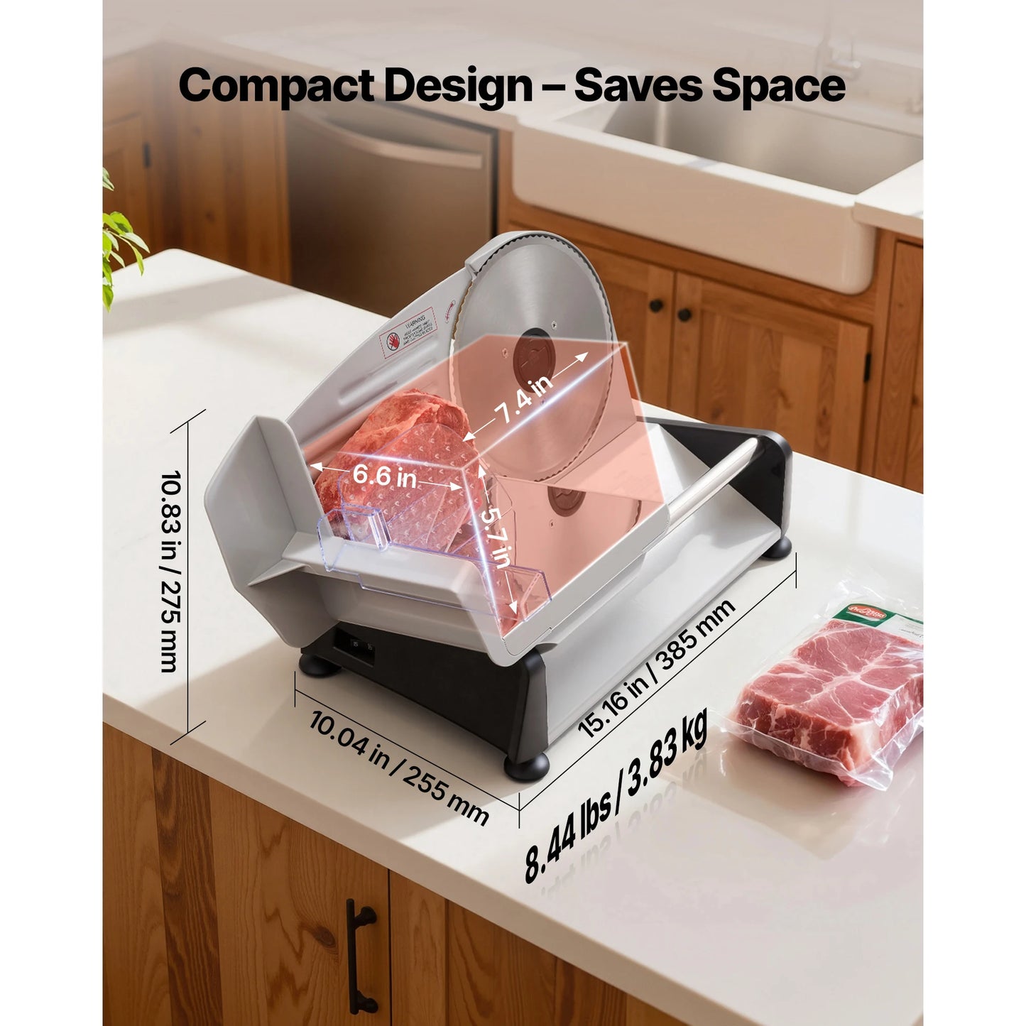 SucceBuy 7.5 inch Meat Slicer Electric Deli Slicer Machine 0-0.6 inch Thickness Home Food-Slicer for Meat, Ham, Baguett, Steak