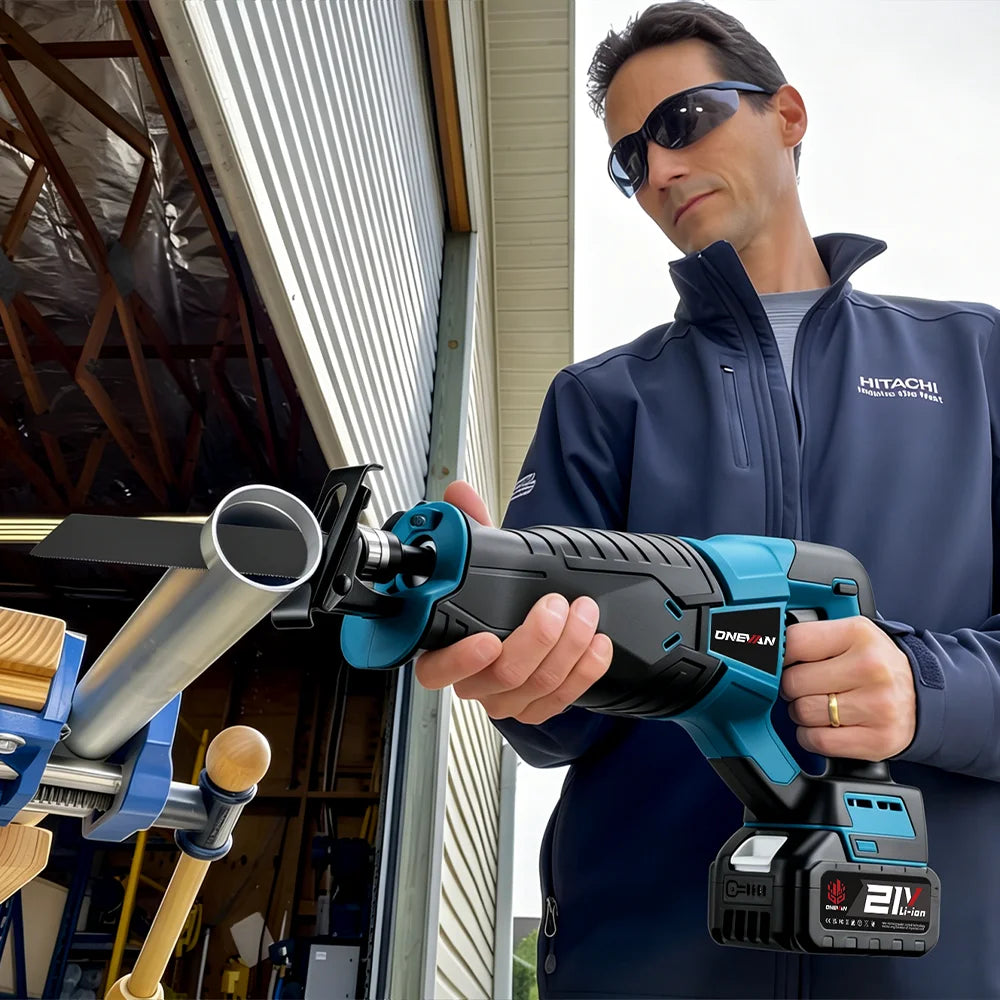 Scie sabre électrique ONEVAN 10000 tr/min, scie électrique portable rechargeable, outil de coupe pour métal et bois, compatible avec batterie Makita 18V