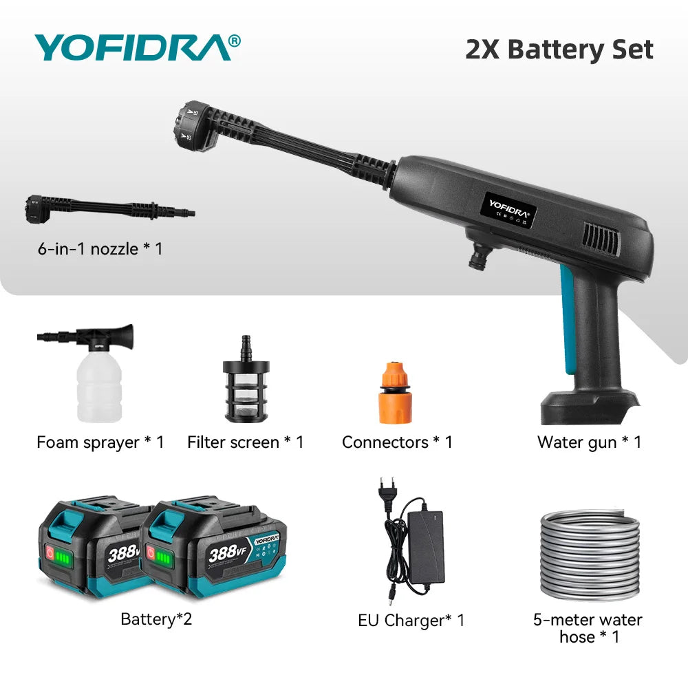 Pistolet pulvérisateur d'eau électrique haute pression 6 en 1 YOFIDRA, outil de lavage  pour voiture et jardin avec seau d'eau pliable de 22 L pour batterie Makita