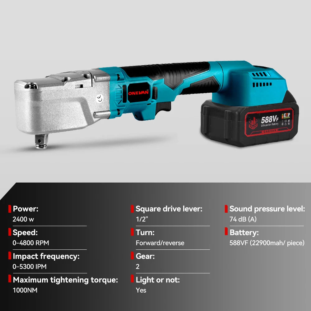 ONEVAN 1000NM Brushless 1/2'' Electric Ratchet Wrench Removal Screw Nut Car Repair Power Tool For Makita 18V Battery Pin