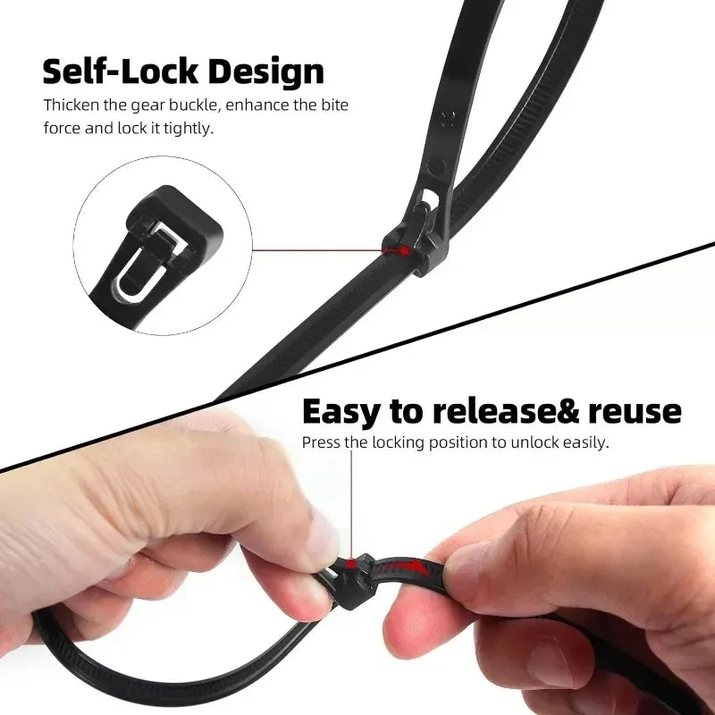 200/100Pcs Nylon Cable Ties Adjustable Self-locking Cord Ties Straps Fastening Loop Reusable Plastic Wire Ties for Home Office