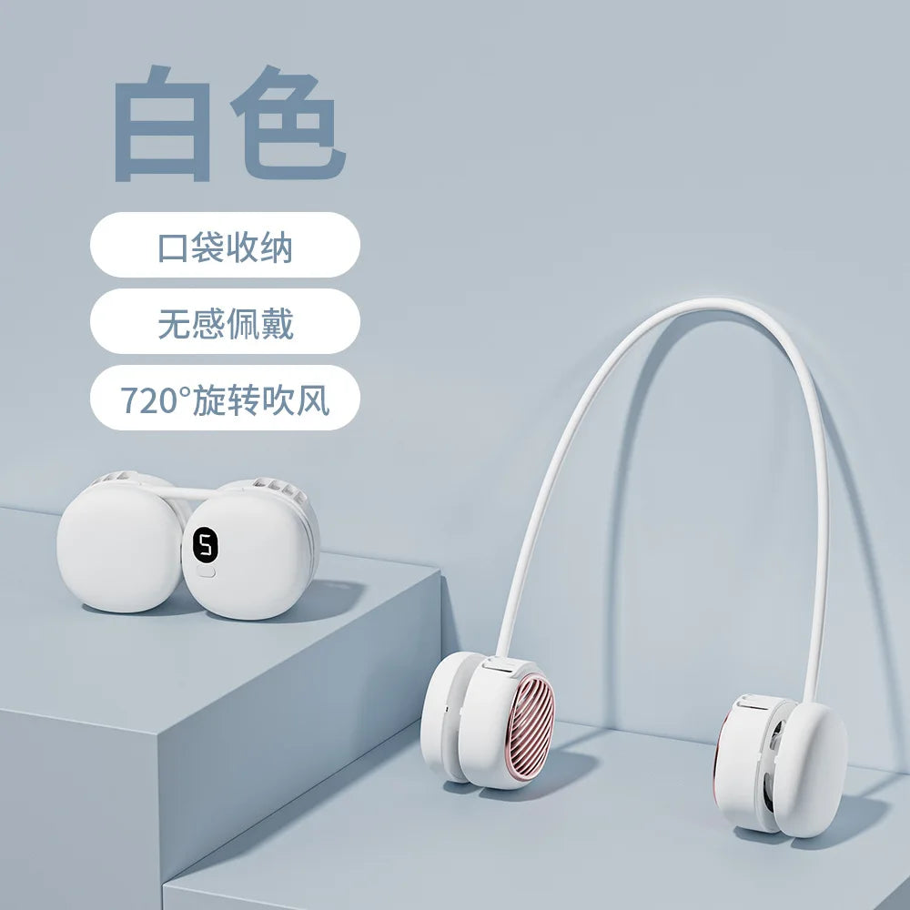 Lenovo nekventilator USB oplaadbaar, handige nekventilator met digitaal display, draagbare mini-ventilator voor studenten en kinderen voor buiten gebruik