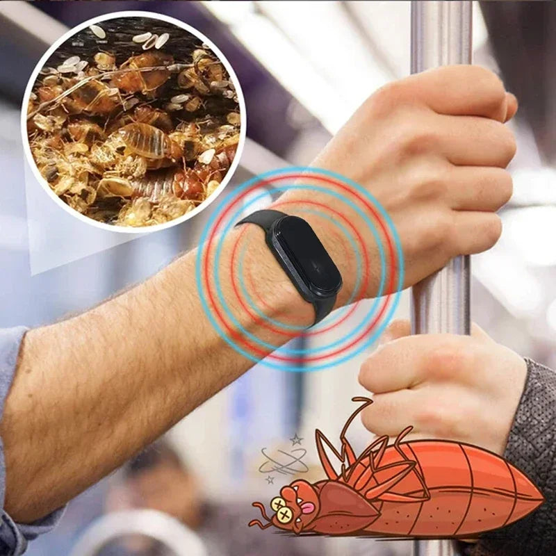 Bracelet anti-moustique portable unisexe Lenovo, ultrasons physiques non chimiques, pour la maison et l'extérieur, inclut 2 piles