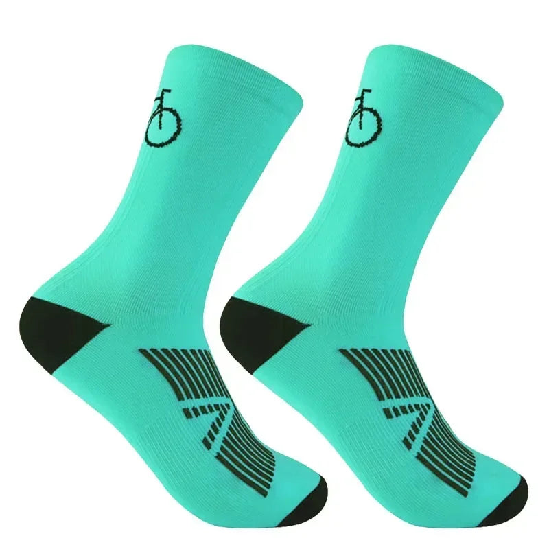 2 Pairs Unisex Breathable Cycling Socks MTB Road Bicycle Outdoor Sports Racing Compression mid Tube Socks for Men And Women