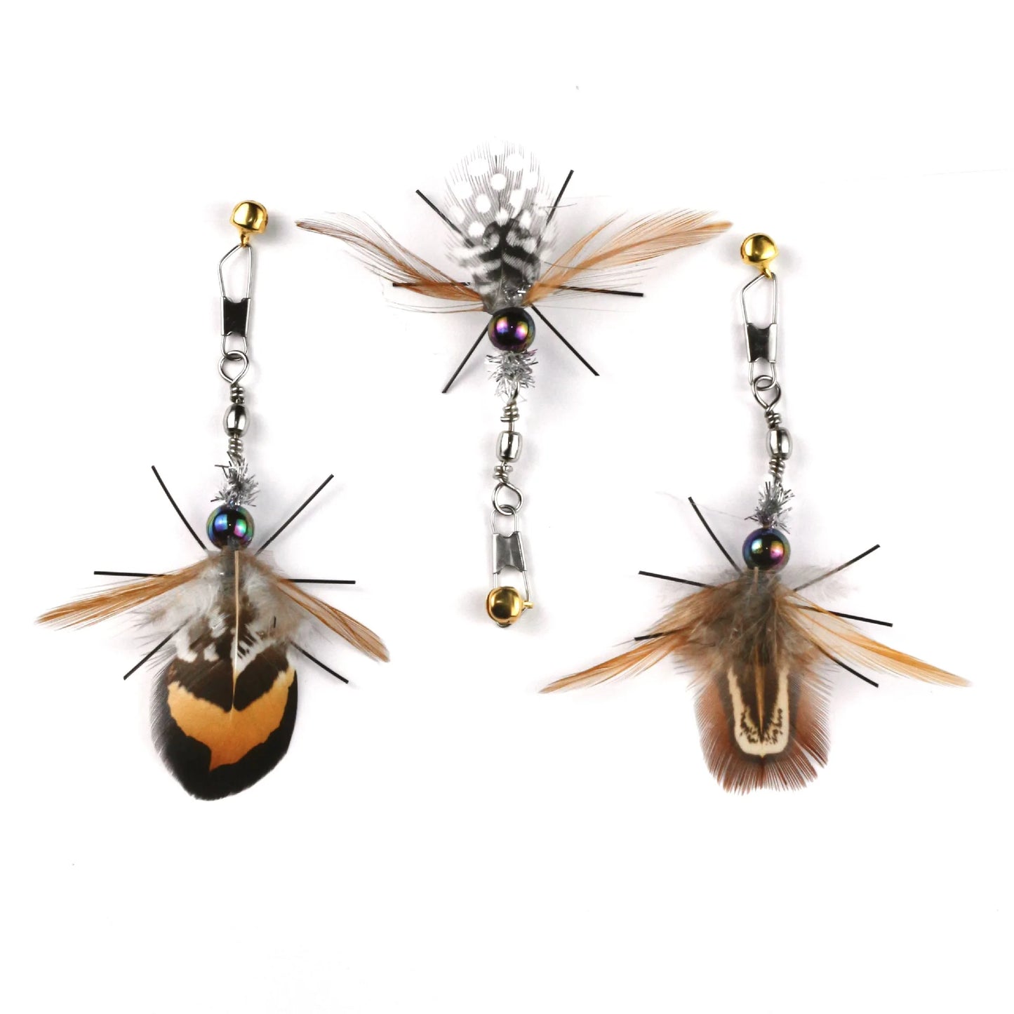 3pcs/4pcs Artificial Insect Cat Teaser Stick Accessories Brown Feather Replacement Head Kitten Pet Toy Wand