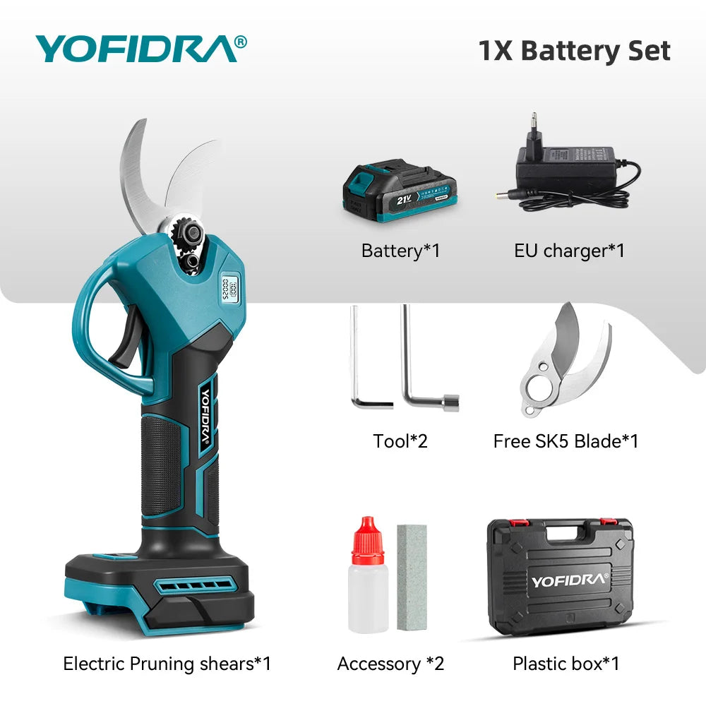 YOFIDRA 30MM Brushless Shearing Scissors 2 Gears Cordless Garden Fruit Tree Branch Pruning Power Tools For Makita Battery Pin