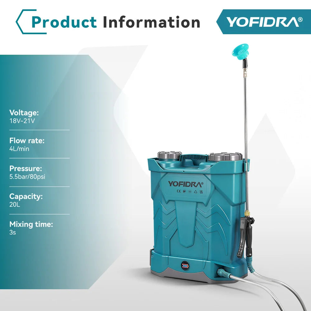 YOFIDRA 20L Elektrische Rugspuit Draadloos Hoge Capaciteit Tuin Gazon Sproeier Irrigatie Gereedschap voor Makita Accu