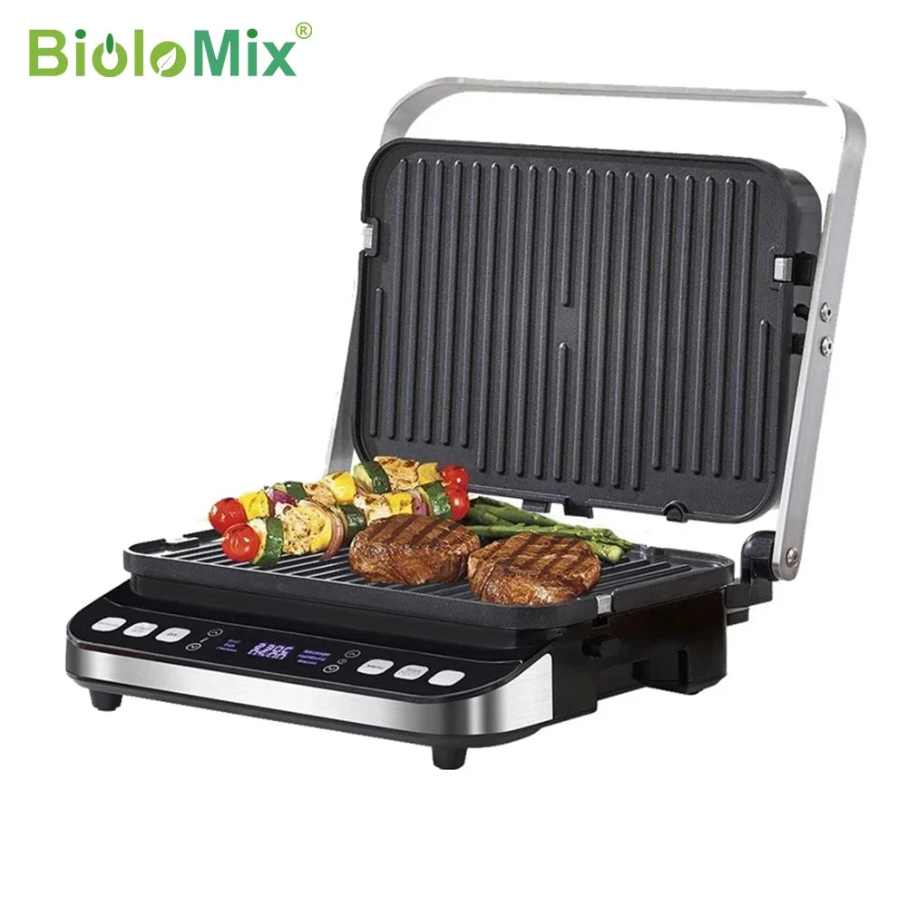 BioloMix 2000W Digitale Contactgrill met 180 graden open ontwerp, optionele wafelplaten voor panini, barbecue en meer