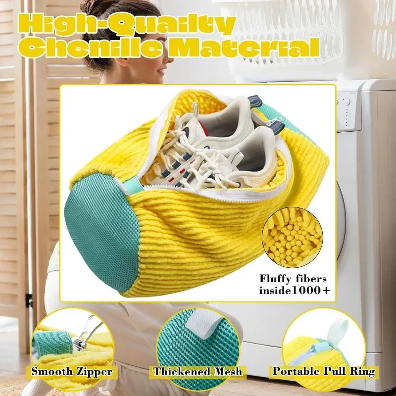 1-6PCS Shoe Washing Bag Washing Machine Laundry Bags with Zipper Closure Shoes Cleaning Bag Shoes Laundry Fluffy Fibers Sneaker