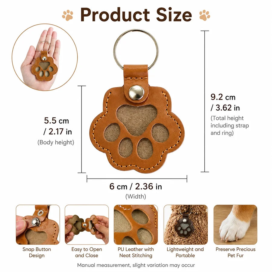 Pet Paw Fur Keepsake Keychain, Cute Fillable Cat Dog Hair Collection Pendant for Bags Keys, Snap Button Gift, 5.5cm with Ring