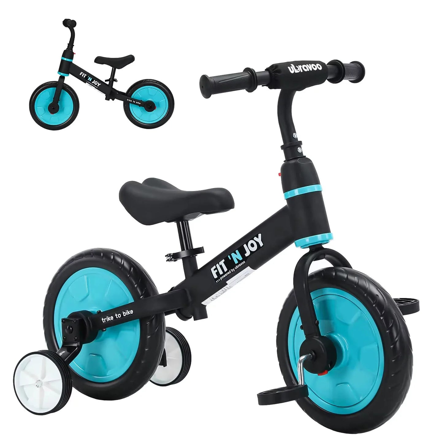 UBRAVOO Fit 'n Joy Toddler Training Bicycle 4-in-1 Balance Bike with Pedals & Training Wheels for Boys Girls Ages 2-4 - Quality Shopping Centre