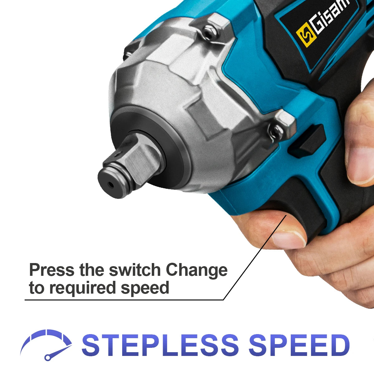 Gisam 1200NM Borstelloze Elektrische Slagmoersleutel Oplaadbaar 1/2" Autobanden Snoerloos Elektrisch Gereedschap voor Makita 18V Accu Pin