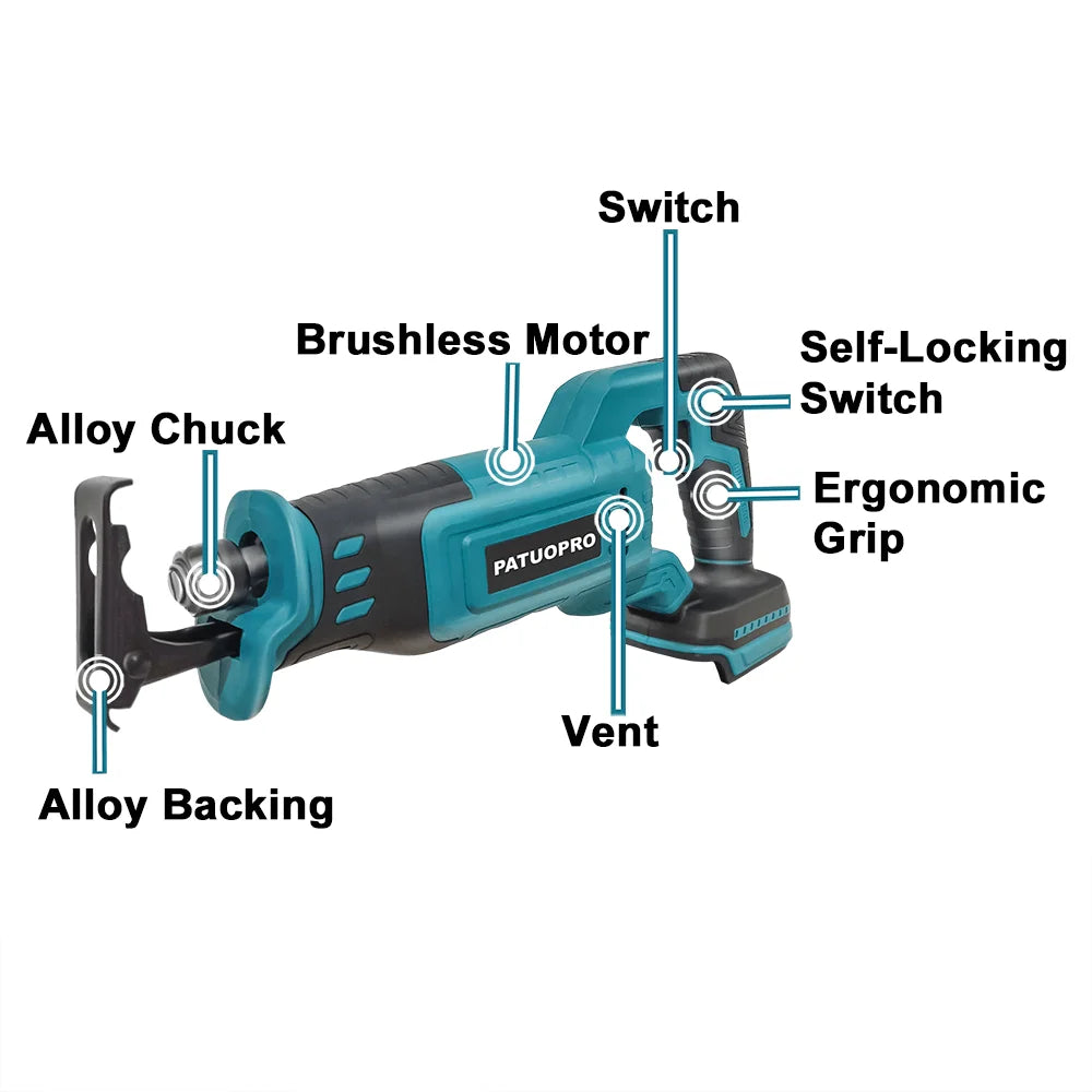 Cordless Brushless Reciprocating Saw Wood Metal PVC Pipe Cutting Power Tool With 4pcs Saw Blades For Makita 18V Battery