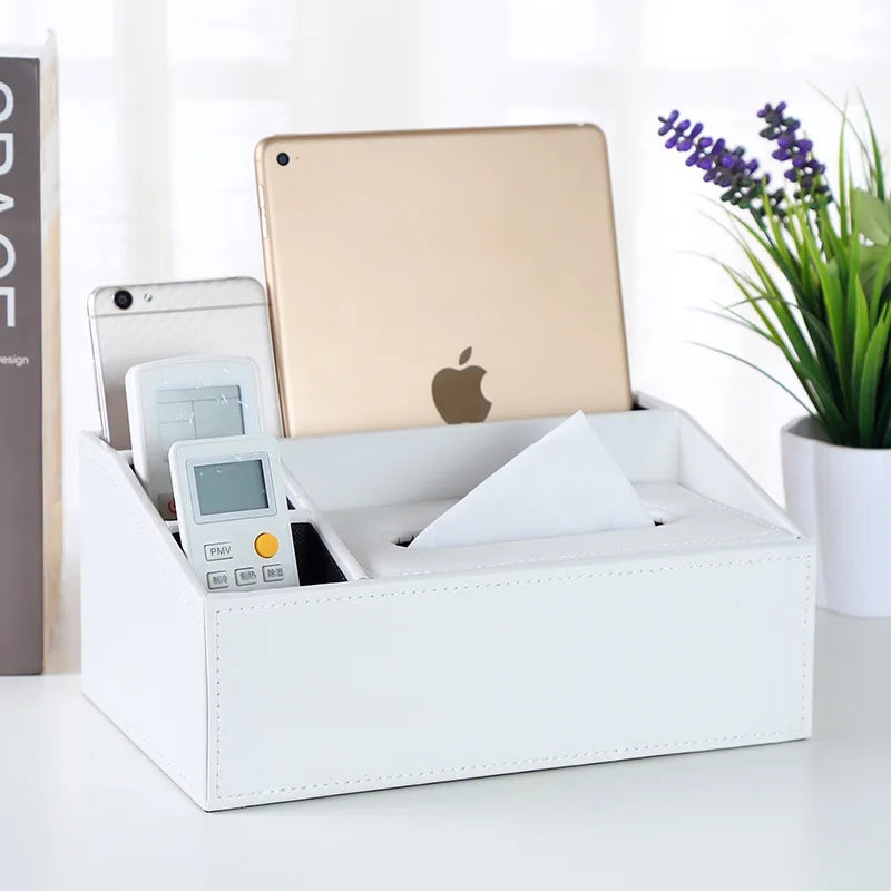 Multifunctional Tissue Box with Stationery Remote Control Box, Decorative Tissue Pen Remote Organizer for Home/Office/Restaurant