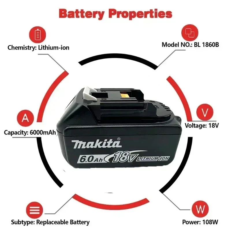 100% original Makita 18V 6.0Ah Rechargeable Battery ,For Makita BL1830 BL1830B BL1840 BL1840B BL1850 BL1850B Power Tools Battery