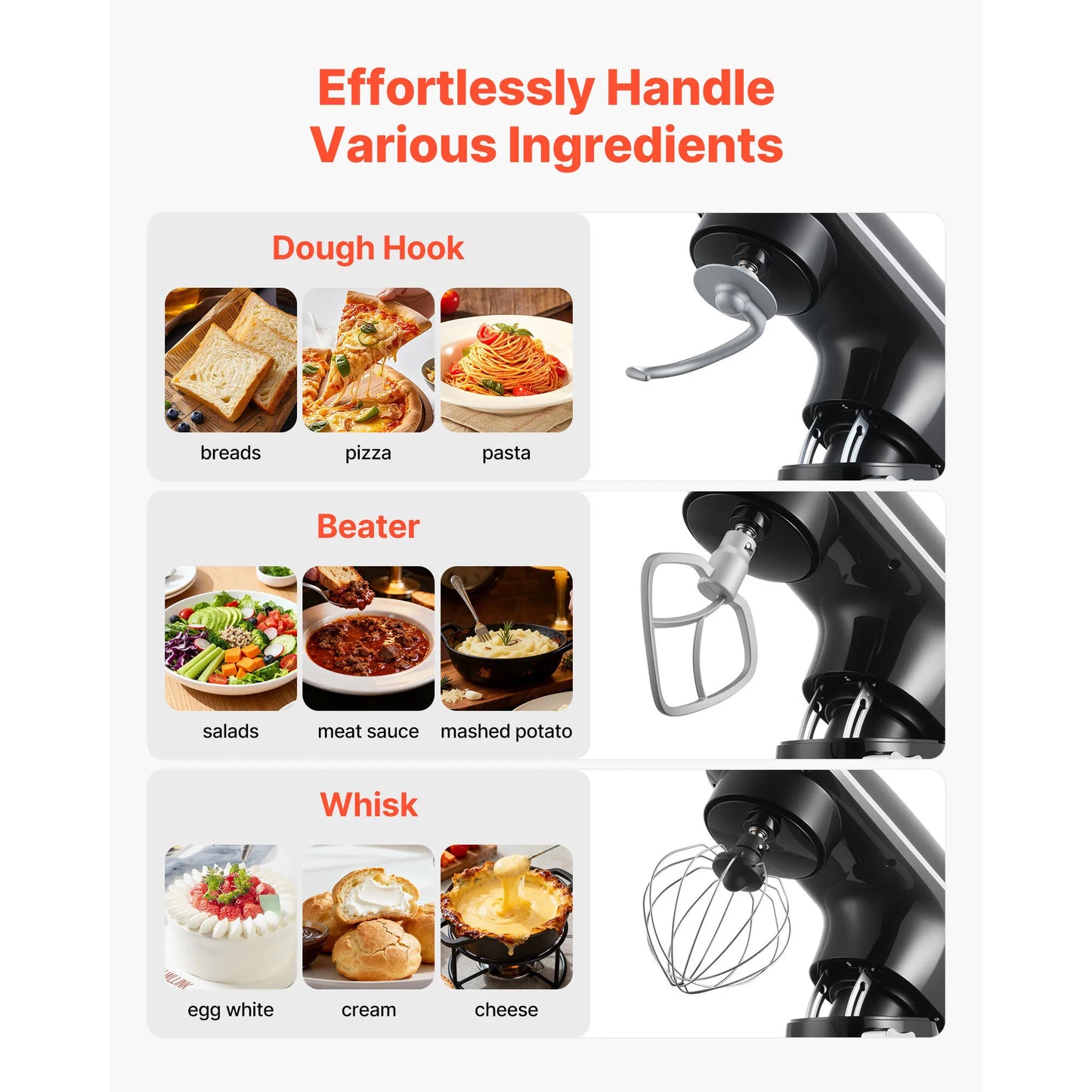 SucceBuy Stand Mixer Household Black 6 QT Dough Mixer with Stainless Steel Bowl Dough Hook Silicone Scraper for Baking & Mixing
