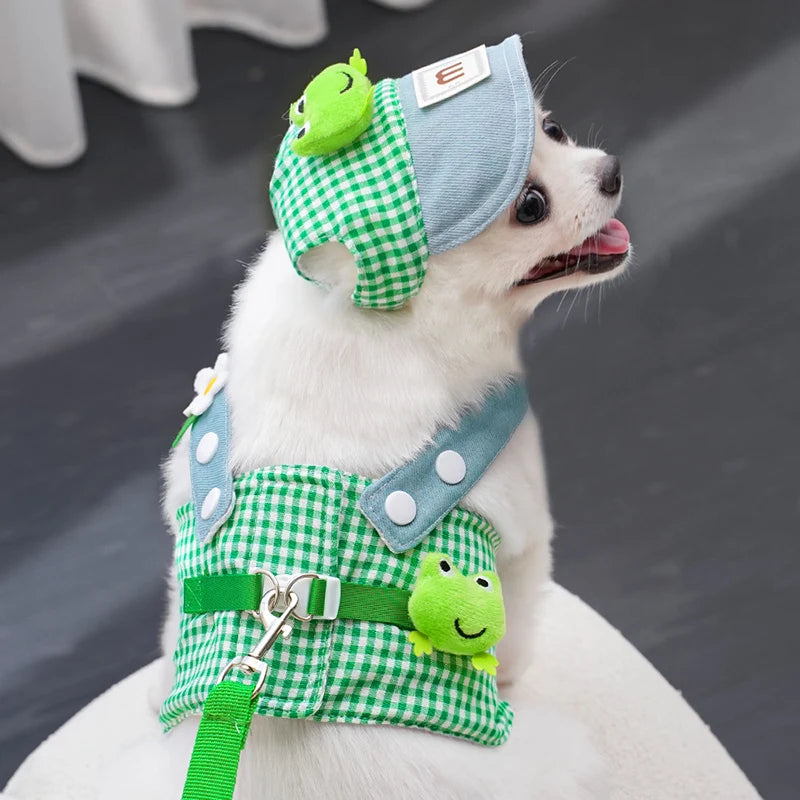 3 PCs/Set Dog Harness Adjustable Puppy Leash with Hat Cute Dog Chest Strap Leash Teddy Yorkshire Lead Leash Pet Supplies