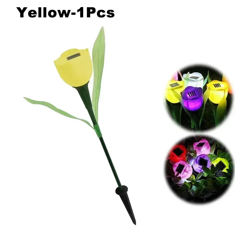 Solar Powered Tulip Garden Lights IP44 Waterproof Auto on Off LED Outdoor Lighting for Yard Lawn Party Night Decoration