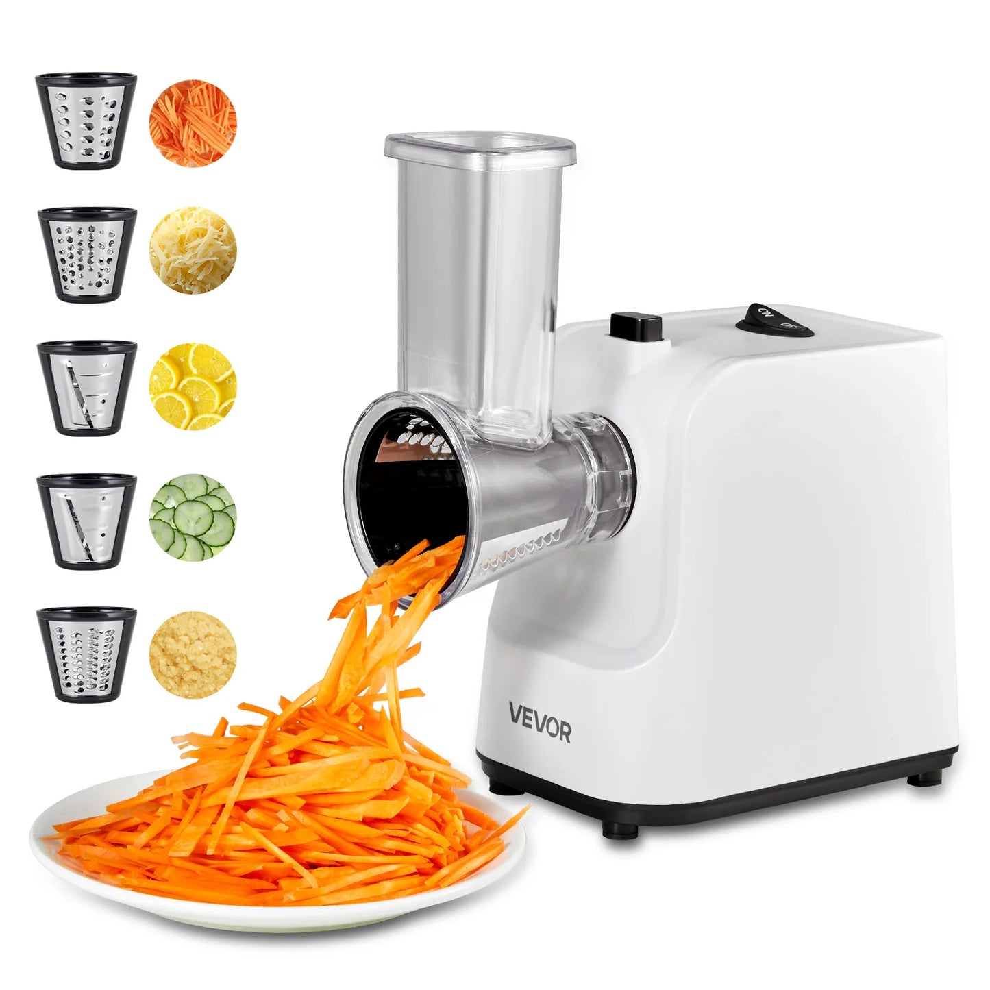 SucceBuy Electric Cheese Grater Salad Maker 200W Salad Shooter Electric Vegetable Slicer Shredder Chopper for Fruits with 5 Att