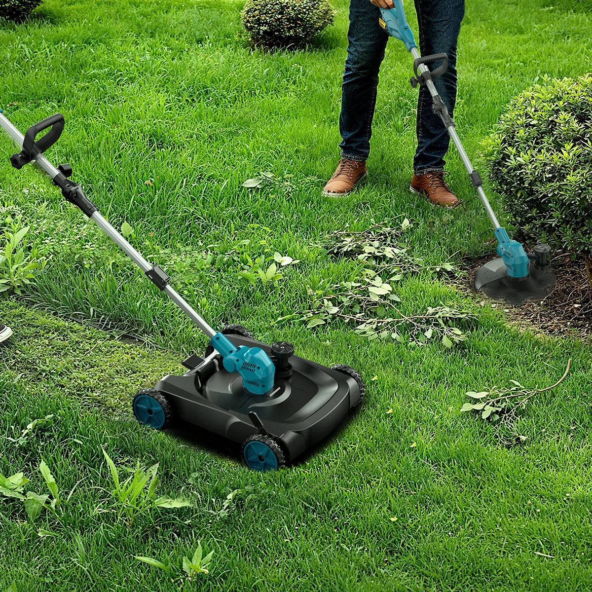 Gisam Cordless Electric Lawn Mower 3in1 Brushless Foldable Grass Trimmer 12Inch Garden Pruning Tool For Makita 18V Battery Pin