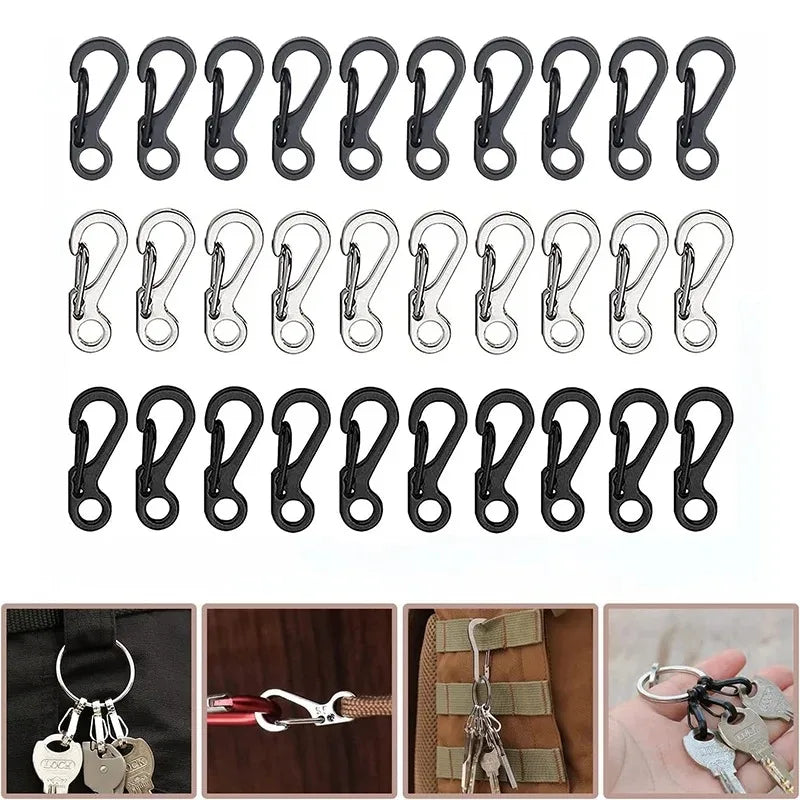 4-10Pcs Mini Spring Carabiners Set Outdoor EDC Keychain Camping Rope Clasps Tactical Survival Hooks Paracord Clips