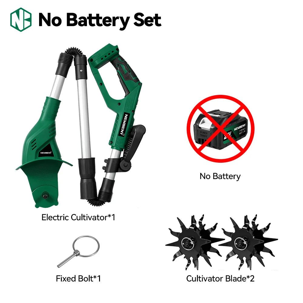 NEWBENY Motobineuse électrique rotative, cultivateur, coupe-bordures portable, outil de jardinage pour labourage et tonte, compatible avec batteries Makita 18-21V