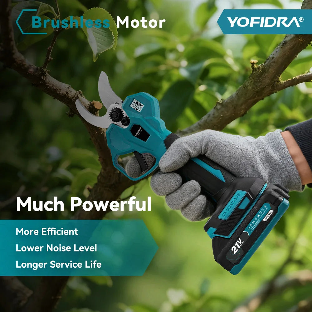 YOFIDRA 32MM 2-versnellingen borstelloze elektrische snoeischaar draadloze snoeischaar fruitboomtak elektrisch gereedschap voor Makita accu pin