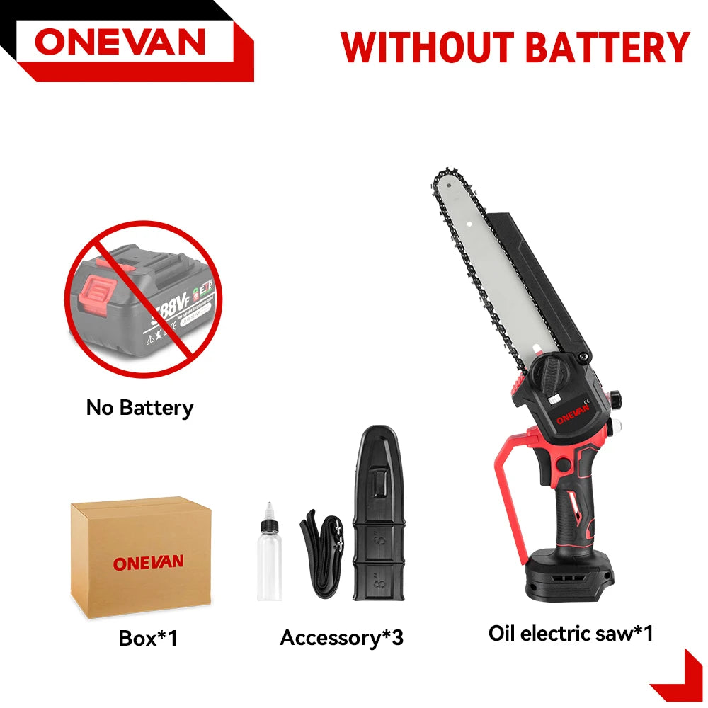 ONEVAN 8Inch Brushless Electric Chainsaw 4500W Cordless Electric Saw Rechargeable Woodworking Tool For Makita 18V Battery Pin
