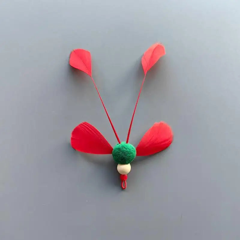 Lot de 2/4 jouets pour chat en forme d'insecte artificiel avec plumes, couleurs aléatoires, têtes de rechange pour canne à pêche, accessoires pour jouets pour animaux
