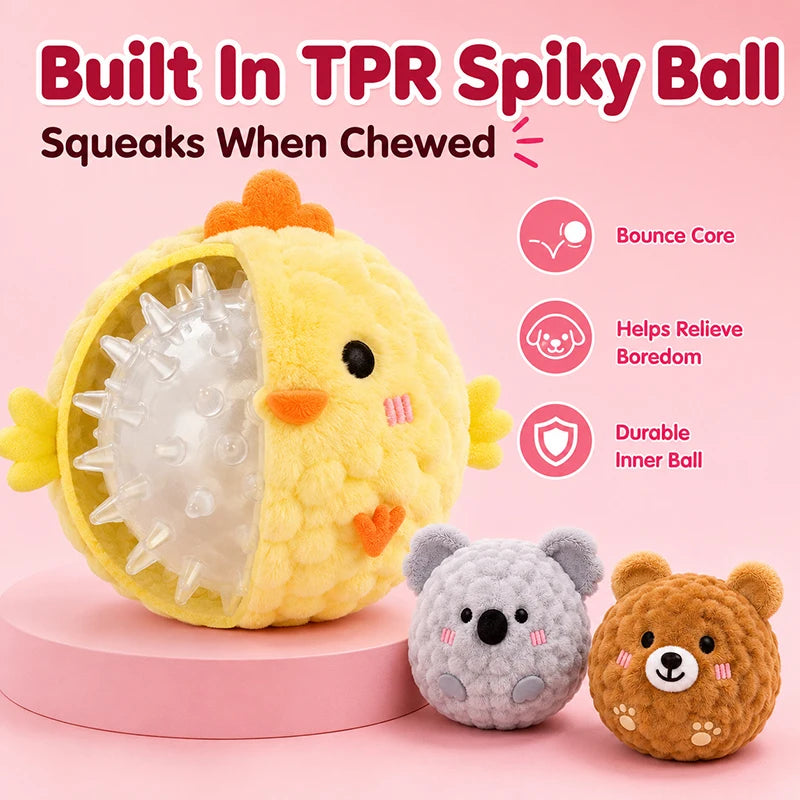 Mini Plush Bounce Ball Dog Squeaky Toy Plush TPR Chew Ball Interactive Pet Toy for Boredom Relief Dog Accessories