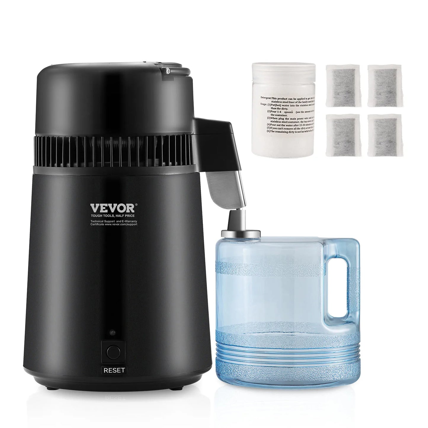 SucceBuy 4L Water Distiller 1.05 Gallon Pure Water Purifier Filter For Home Countertop Distilled Water Maker Stainless Steel Interior Distiller Water Making Machine